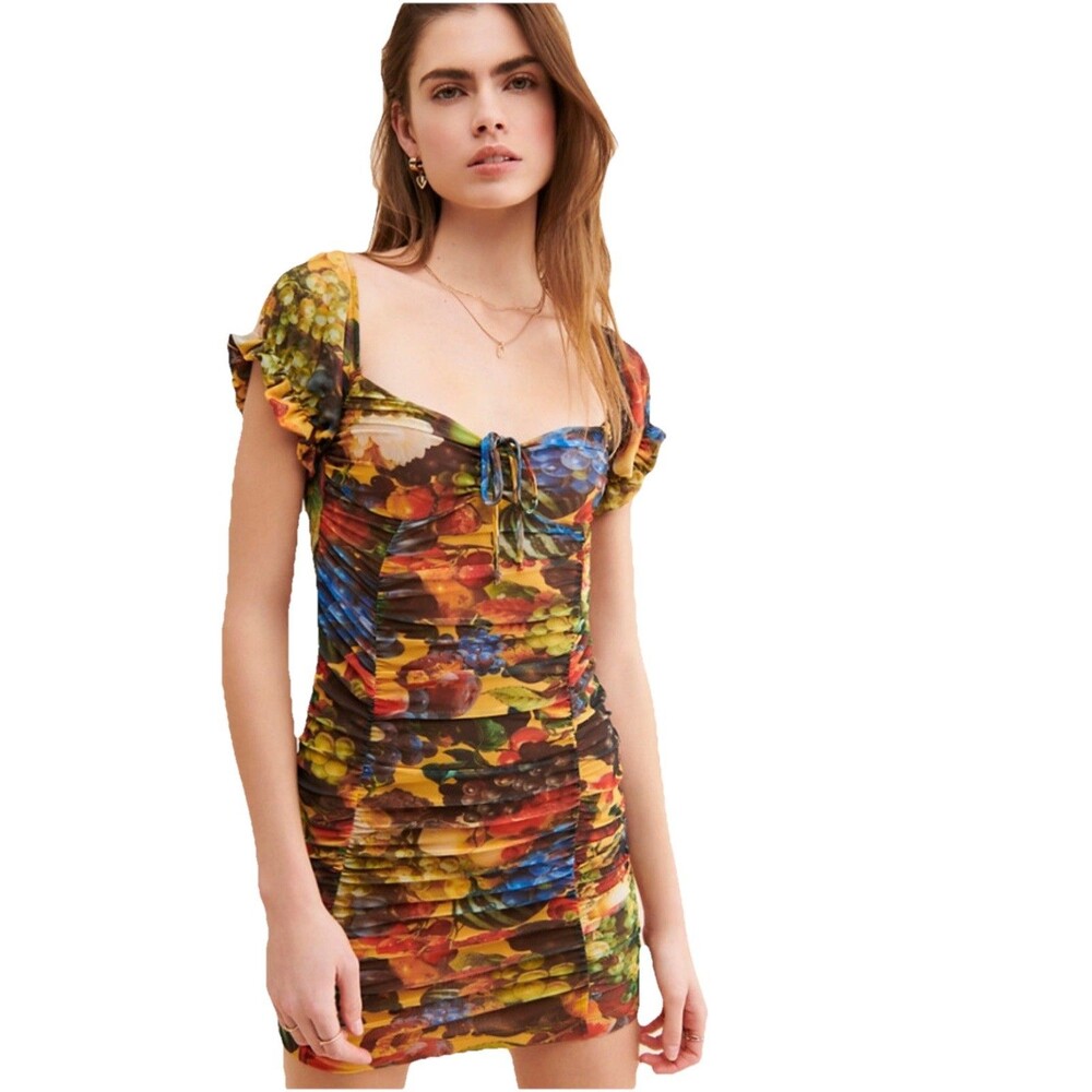 Urban Outfitters Babydoll Coco Party Dress M Fruits Mesh Sleeve Feminine Y2K